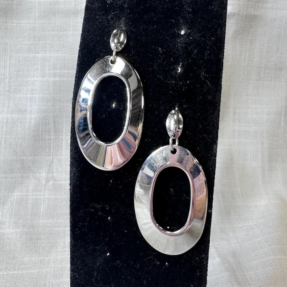 Stately Steel Large Open Oval Drop Earrings